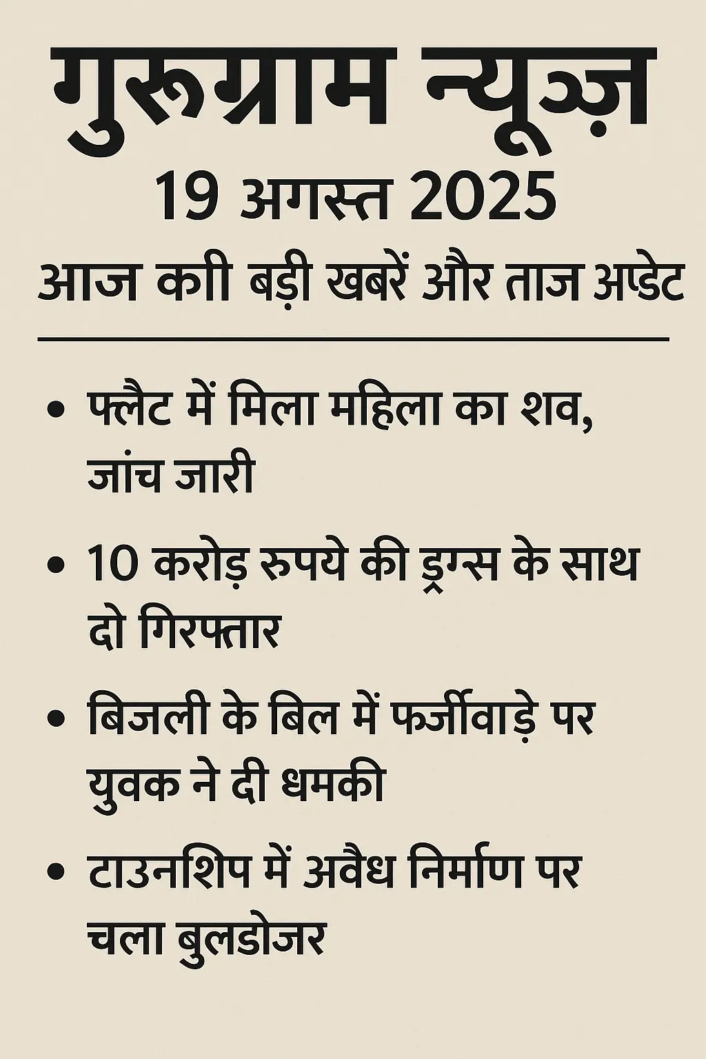 Gurugram News 19 August 2025