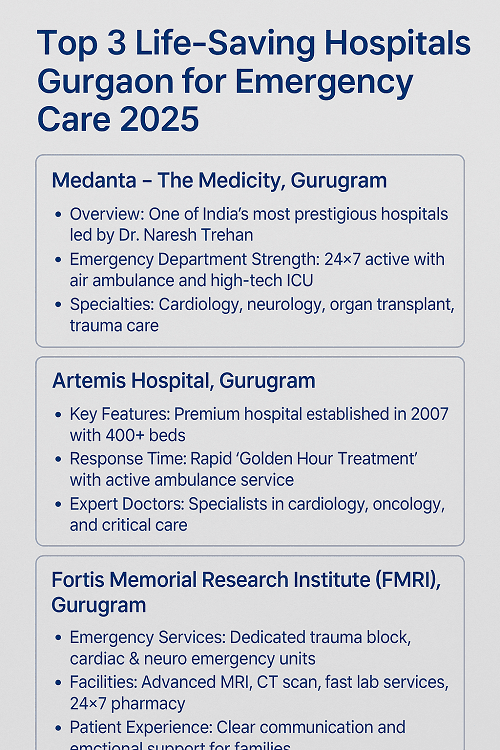 Top 3 Life-Saving Hospitals Gurgaon for Emergency Care 2025