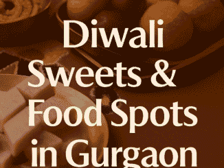 Diwali sweets and food spots in Gurgaon featuring traditional Indian desserts with diyas and rangoli decoration.