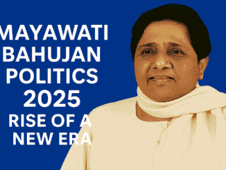 Mayawati Bahujan Politics 2025 poster showing Mayawati symbolizing leadership and the rise of a new political era in India