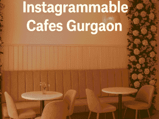 Romantic Instagrammable café in Gurgaon with pink floral decor, cozy seating, and warm lighting.